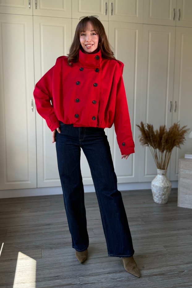 Padded Buttoned Stand Collar Trench Coat
