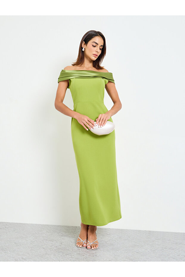 Green Off-Shoulder Bodycon Maxi Dress