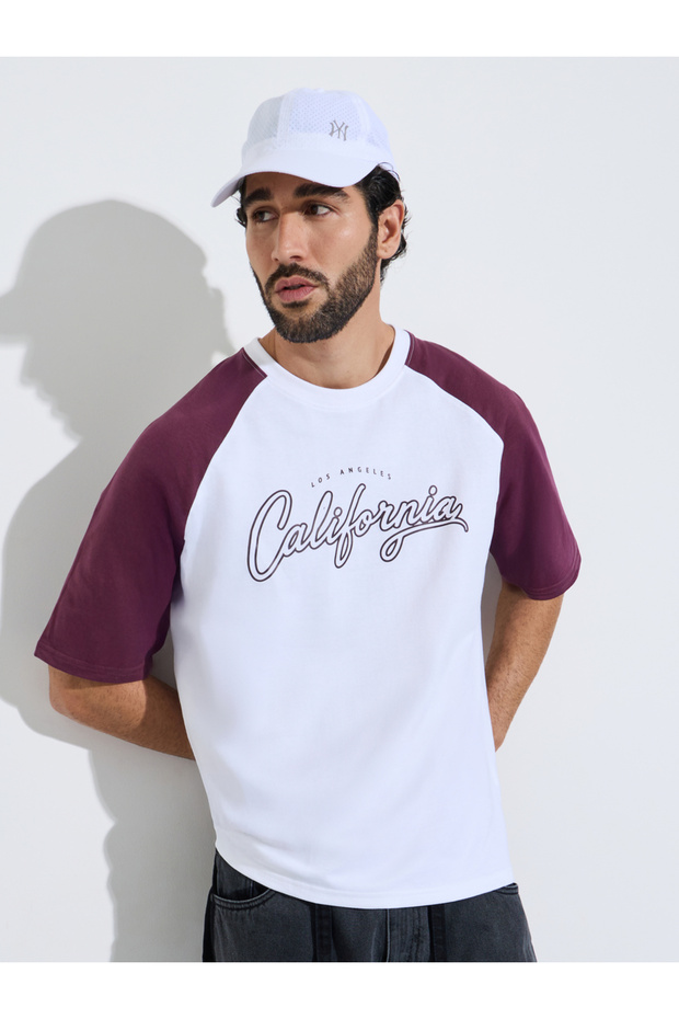 Men White Oversized Raglan Sleeve Cotton Terry T-Shirt