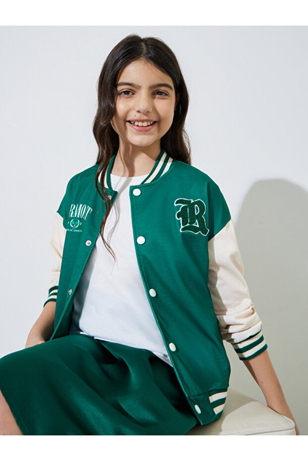 Teen Girls Color Block Printed Bomber Jacket