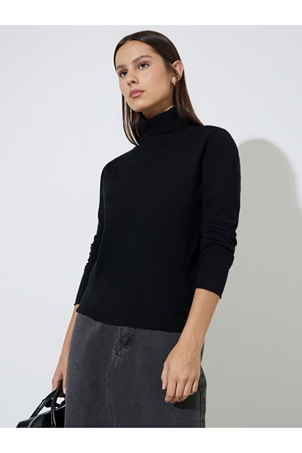 Black Turtle Neck Soft Touch Knit Sweater Top