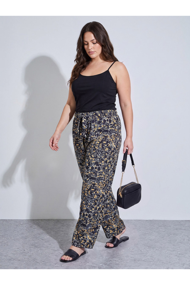 Plus Size Floral Wide-Leg Trousers for Women - Multi-Color Comfort