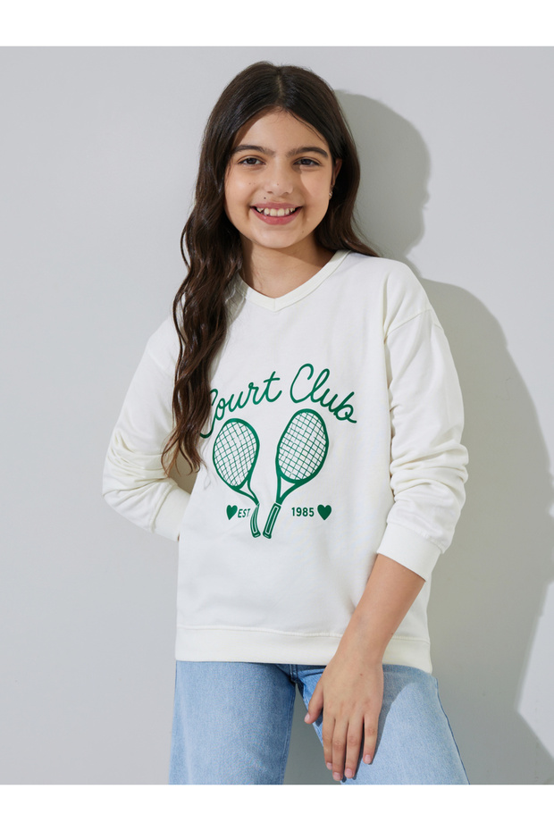 Teen Girls Graphic Print Cotton Sweatshirt
