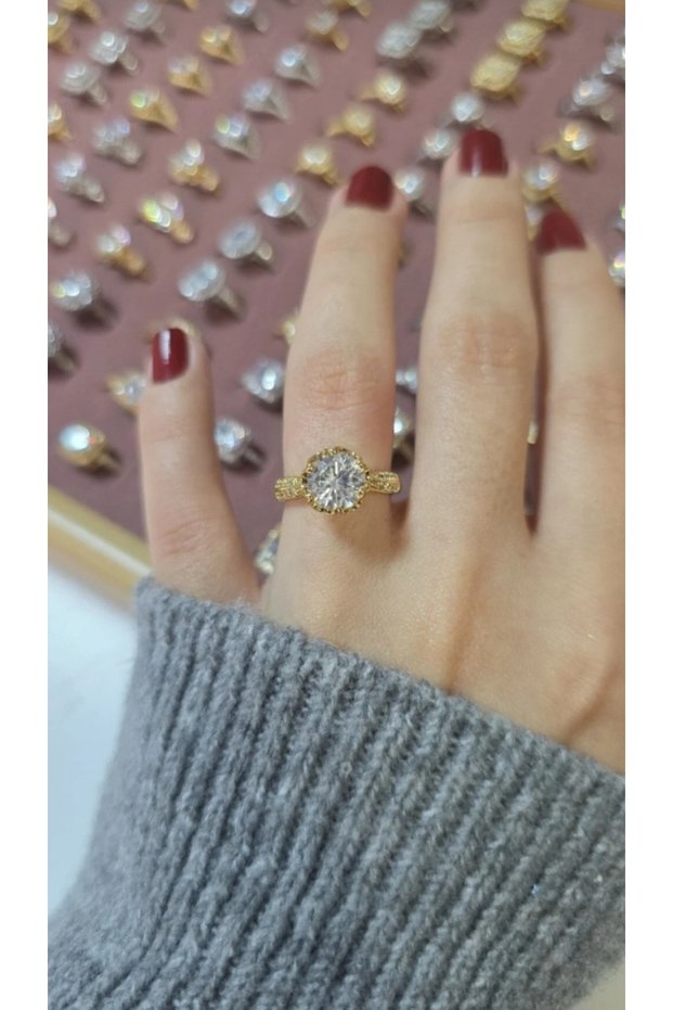 Premium gold large stone ring, adjustable and unnumbered, boxed