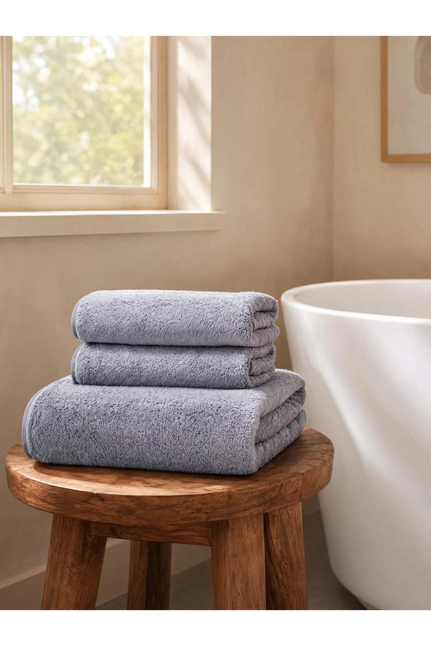 Pack Of 3 - Plain Bath Towels, Grey - 35X75Cm(2) And 70X40Cm(1)