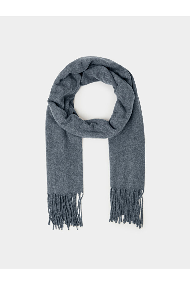 Grey Solid Fringed Scarf