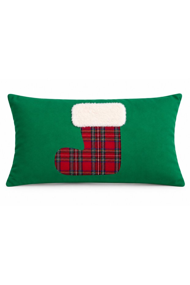 Christmas Themed Applique Plush Detailed Decorative Throw Pillow Cover 30 × 50 cm 1 Piece