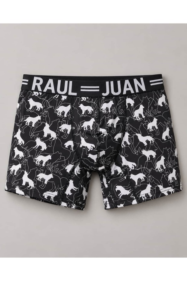 Wolf Patterned Black Men's Boxer - Db348