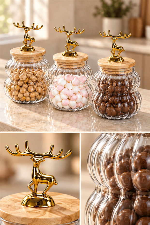 Set of 3 Glass Storage Jars Geyikli Jar (3 X 550 ml)