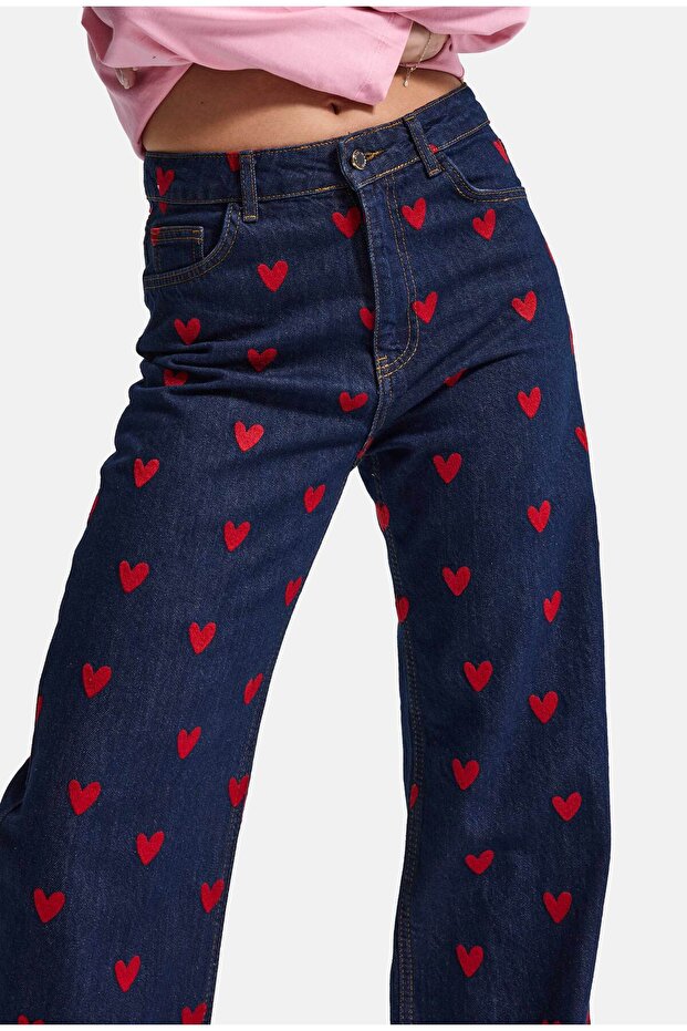 Women's Selvedge 36W6-193 Straight Fit L777 Heart Embroidery Special Design Denim Jean
