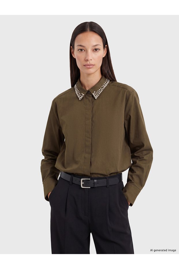 Two Mt Shop Quality Lcw Everyday Khaki Stoned Poplin Women's Shirt