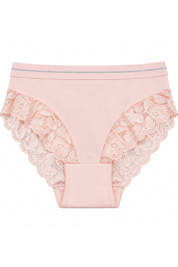 Large Size Floral Lace Glitter Waist Detailed Cotton Women's Panties