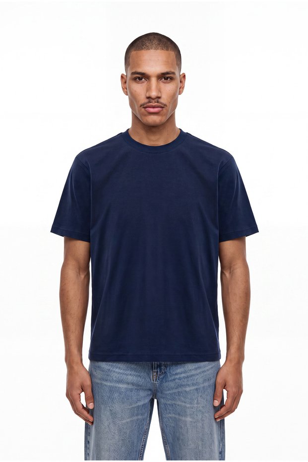 Men's Basic Relaxed Slim Cotton T-Shirt Indigo