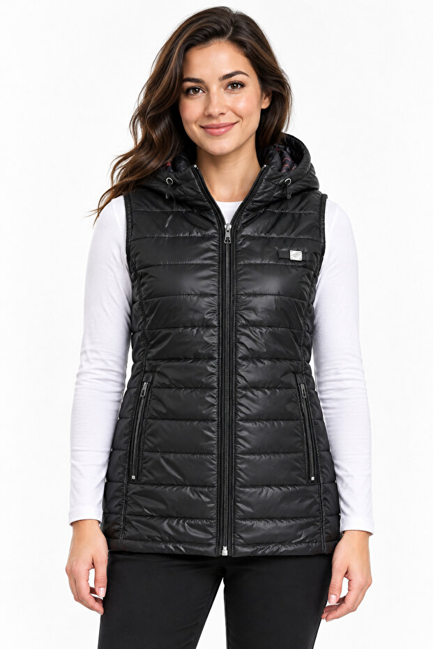 Women's Hooded Quilted Zipper Vest