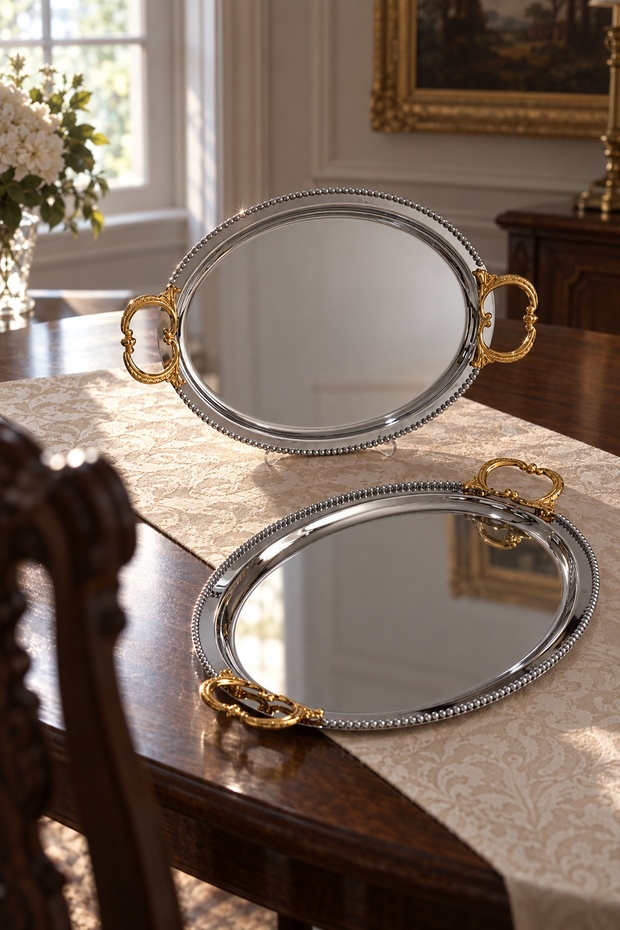 Kory Set of 2 Mirrored Steel Trays