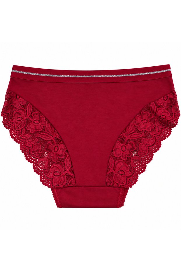 Large Size Floral Lace Glitter Waist Detailed Cotton Women's Panties