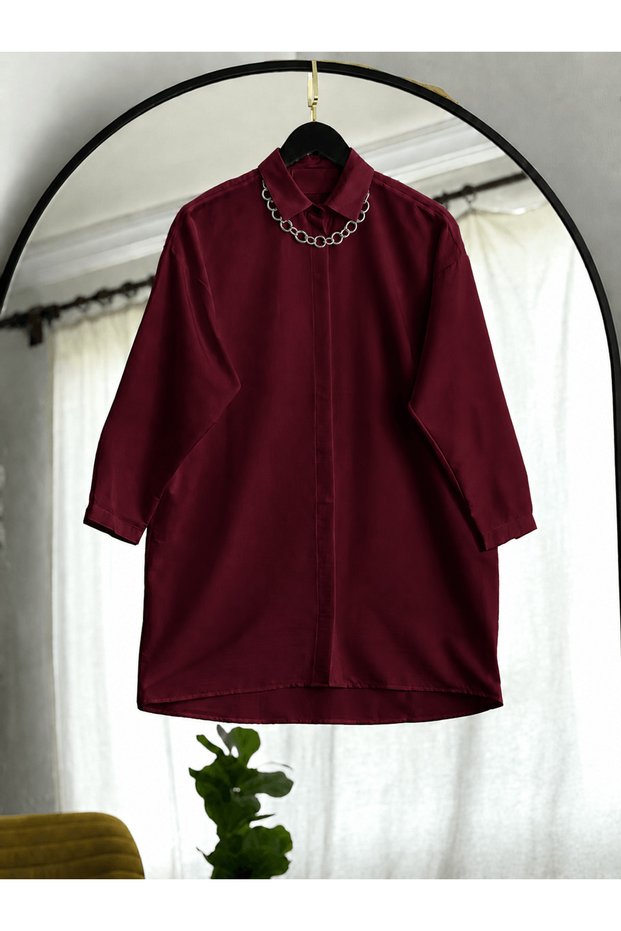Oversize Shirt Tunic - 4537 - Cherry