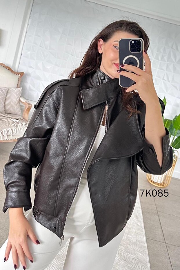 Zippered Leather Coat 7K085