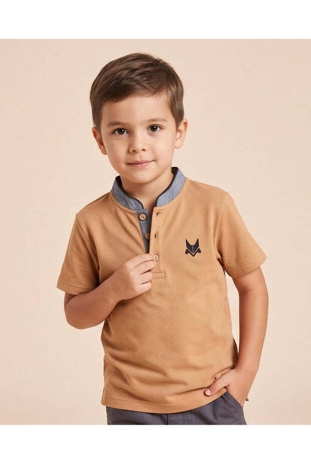 Boys Brown Graphic Polo Shirt