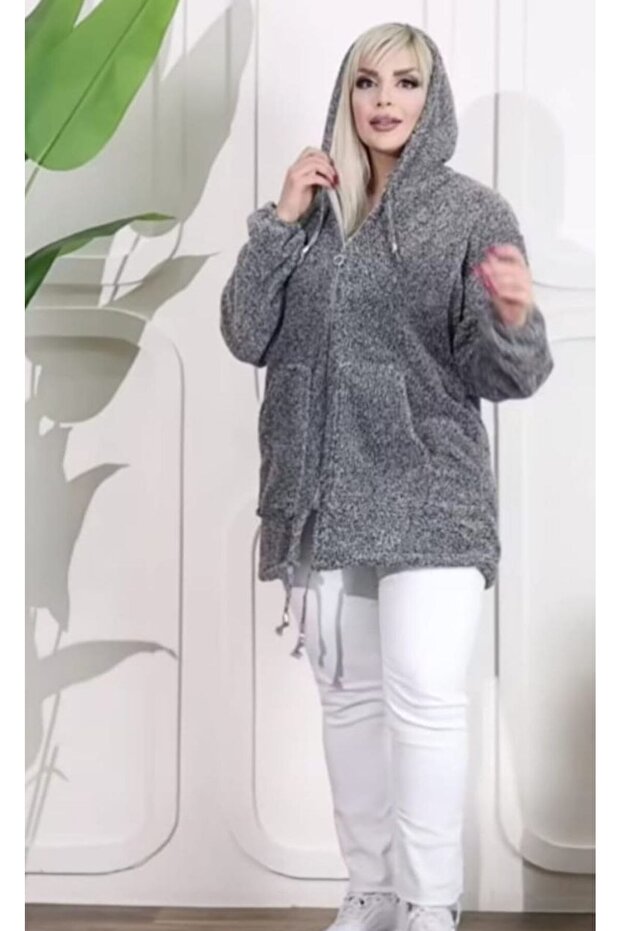 Women's Gray Long Zippered Fleece Cardigan