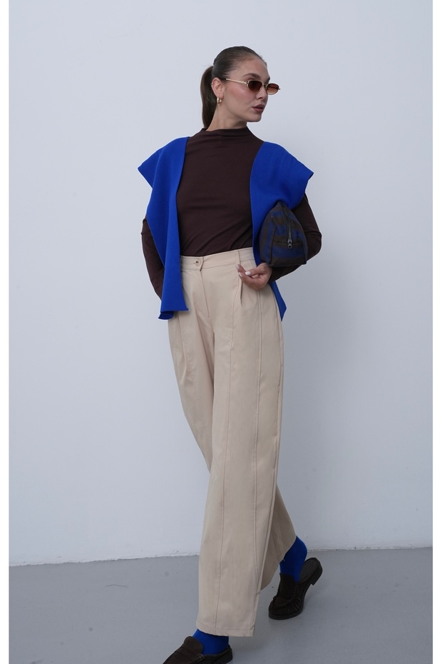 Women's Beige High Waist Trousers