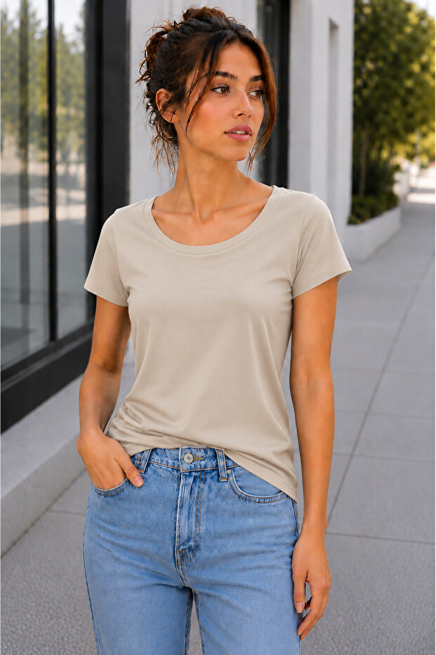 Women's Premium Cotton Basic T-Shirt Oval Neck Short Sleeve Loose Fit / Relaxed Fit