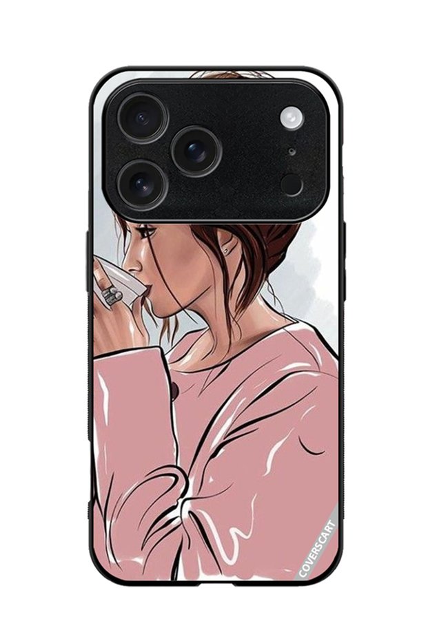 Protective Case Cover for Apple iPhone 18 Pro Max Girl Drinks Coffee Painting Design Multicolor