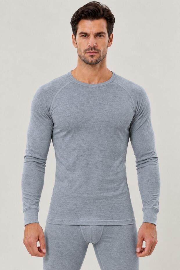 276 Men's Warm, Non-Itchy, Comfortable, Long-Sleeved Gray Thermal Top Underwear