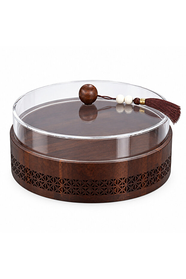 Wooden Candy Bowl with Acrylic Lid Brown - 25x10cm