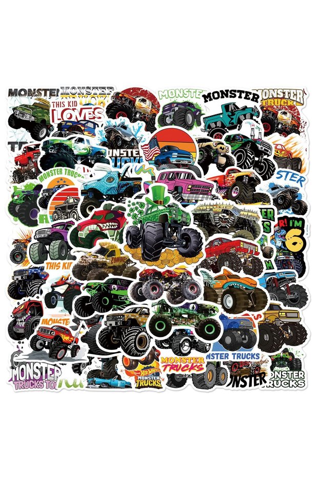 50PCS Monster Trucks Rule Graffiti Sticker Motorcycle Helmet Skateboard Toy Car Water Bottles Travel