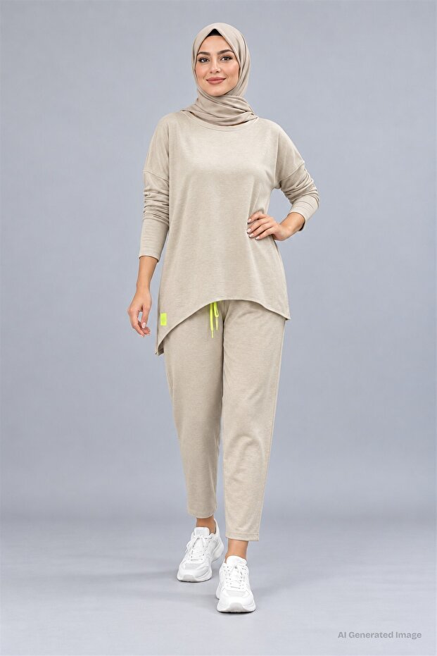 Women's Two-Thread Viscose Two-Thread Fabric Double Suit with Arma Detail