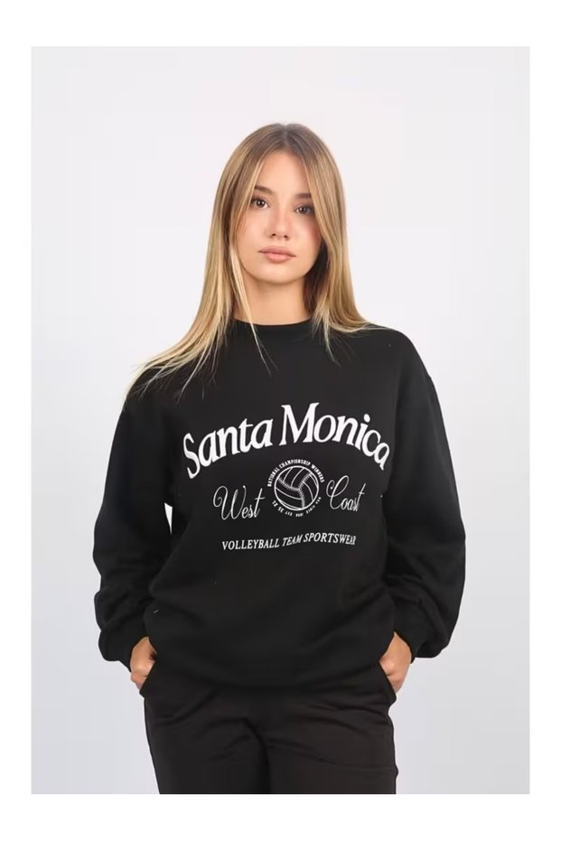 Unisex Santa Monica Printed Crew Neck Sweatshirt Printed Premium Oversize T-Shirt