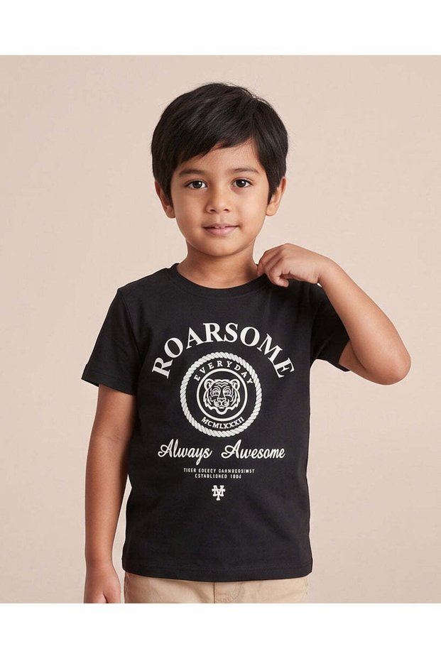 Boys Black Printed T-Shirt