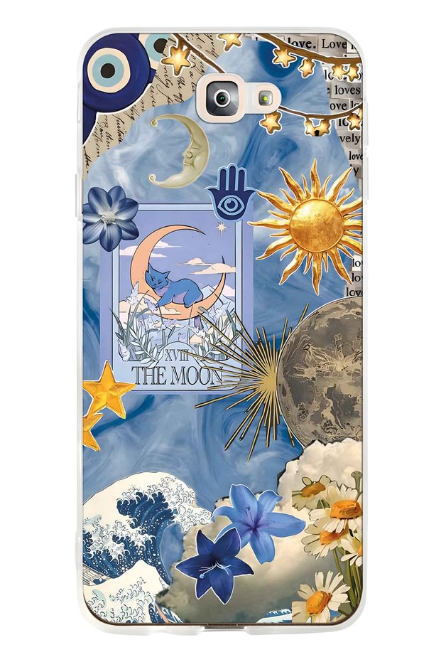 Samsung Galaxy J7 Prime Compatible Moon Sun Vintage Sky Pattern Transparent Phone Case