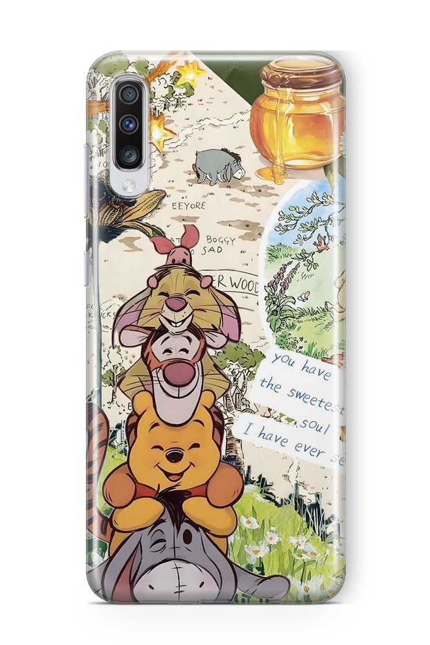 Samsung Galaxy A70 Compatible Vintage Winnie Pooh Collage Pattern Transparent Phone Case