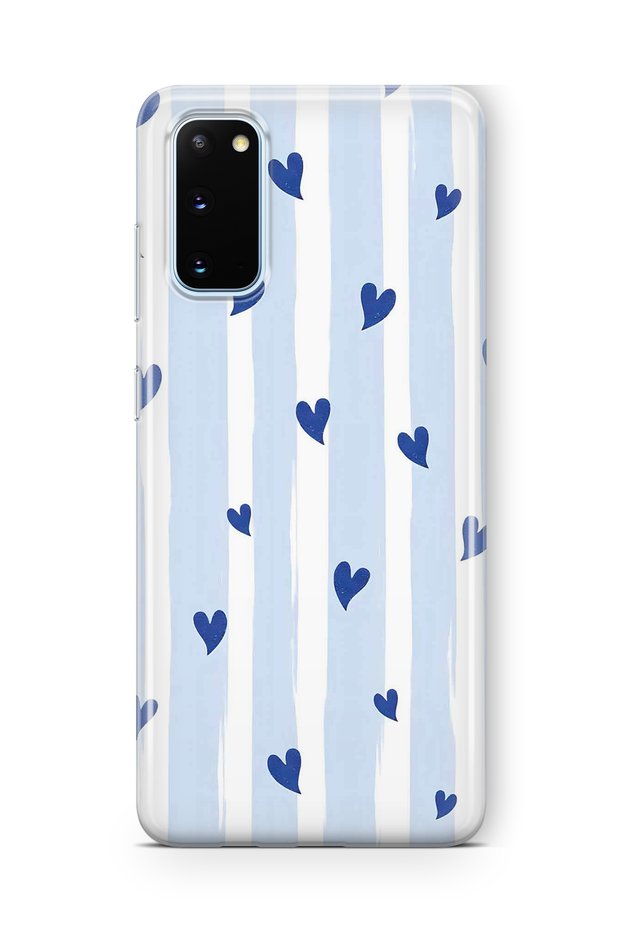 Samsung Galaxy S20 Compatible Blue Hearts Patterned Transparent Phone Case