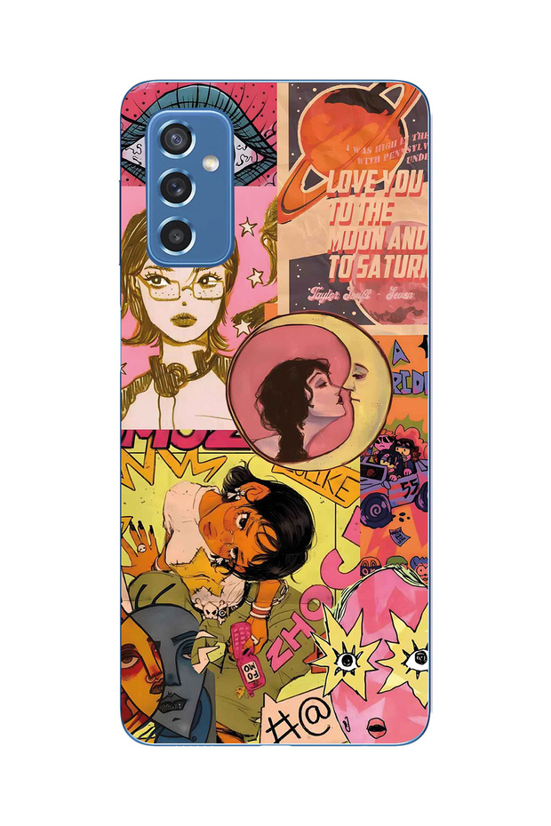 Samsung Galaxy M52 Compatible Pop Art Drawing Collage Pattern Transparent Phone Case