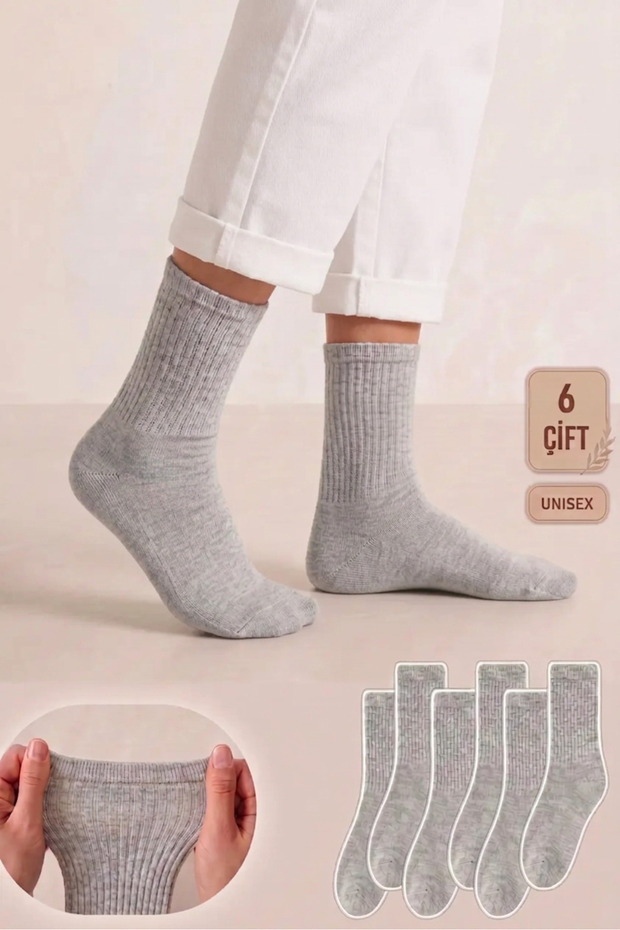 6 Pairs of Gray Cotton Tennis College Socks