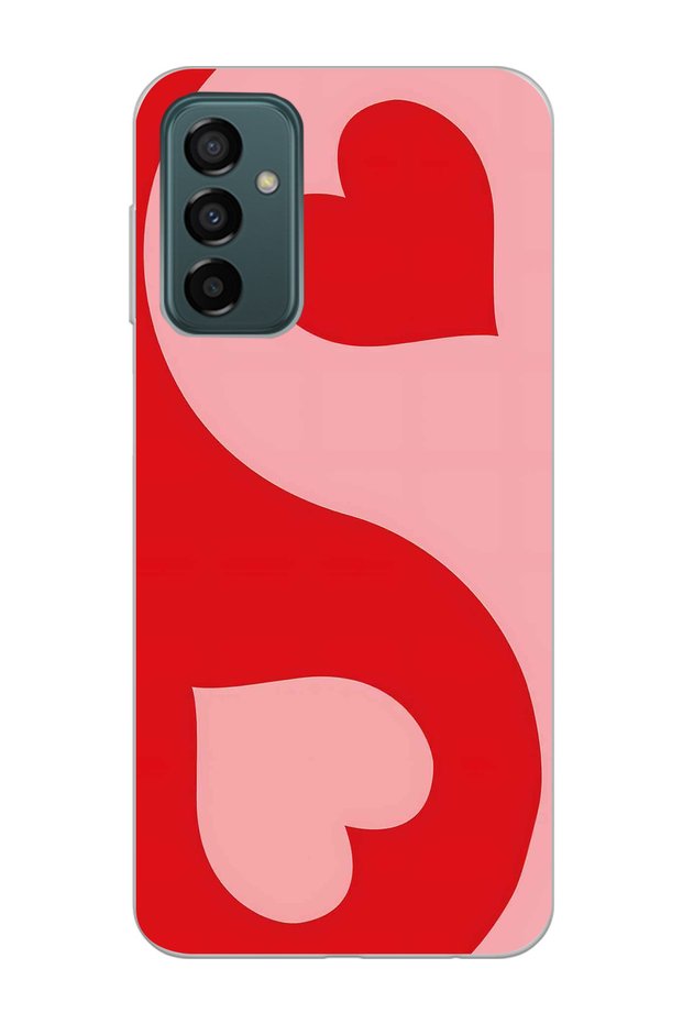 Samsung Galaxy M13 / M23 Compatible Red Ying Yang Pattern Transparent Phone Case