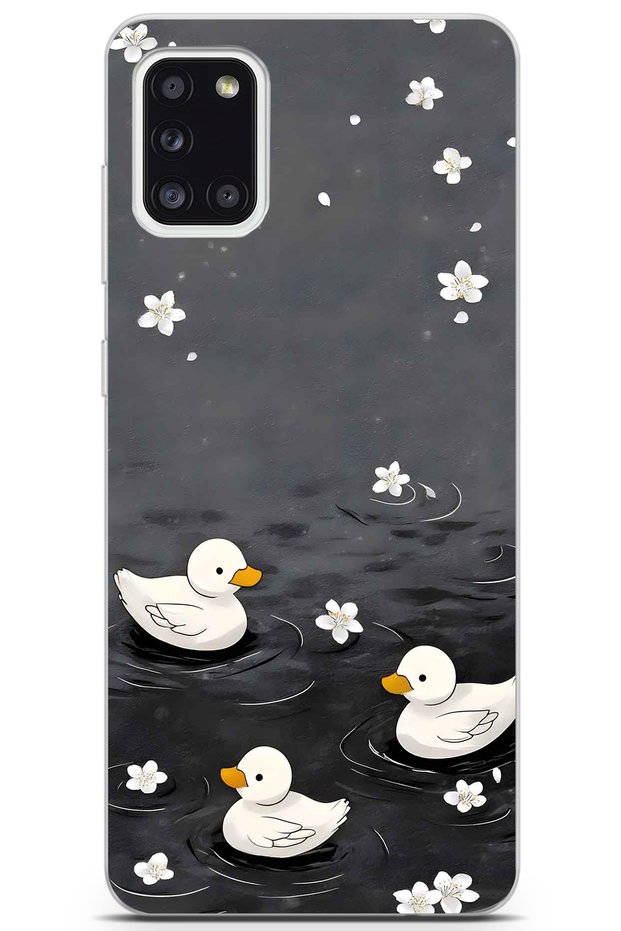 Samsung Galaxy A31 Compatible Little Ducks Patterned Transparent Phone Case