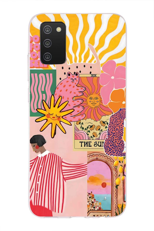 Samsung Galaxy A02S Compatible Abstract Art Collage Pattern Transparent Phone Case