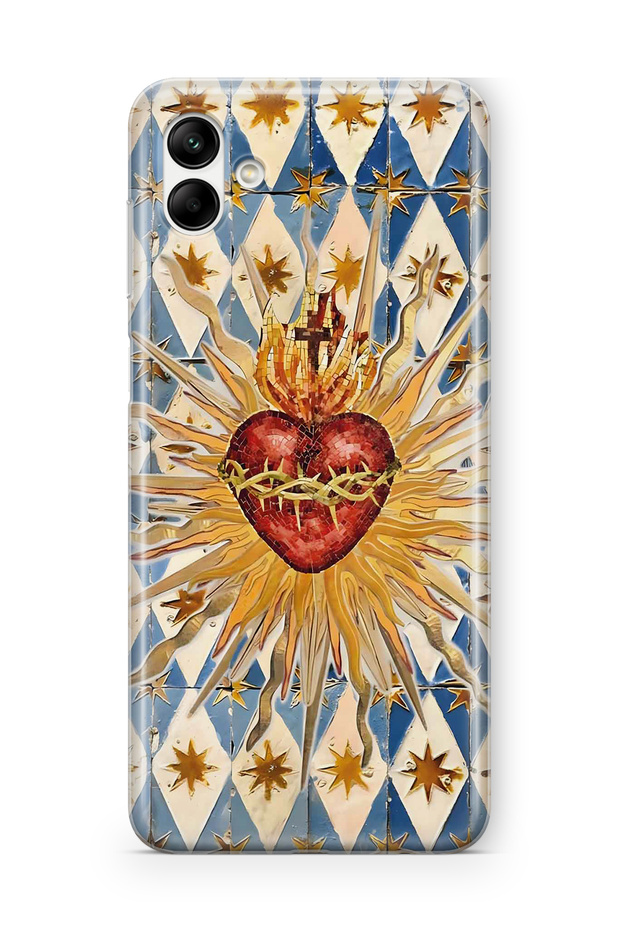 Samsung Galaxy A06 Compatible Vintage Sun and Heart Pattern Transparent Phone Case
