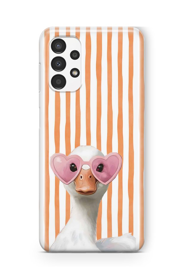 Samsung Galaxy A13 Compatible Transparent Phone Case with Heart and Glasses Duck Pattern