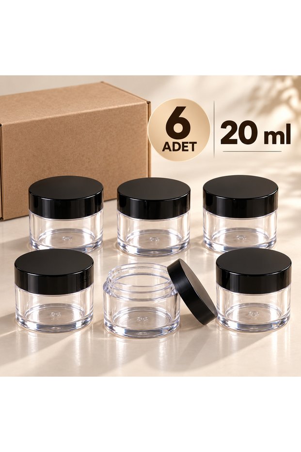 20 ml Cosmetic Cream Jar Acrylic Transparent Body Black Cap 6 Pieces