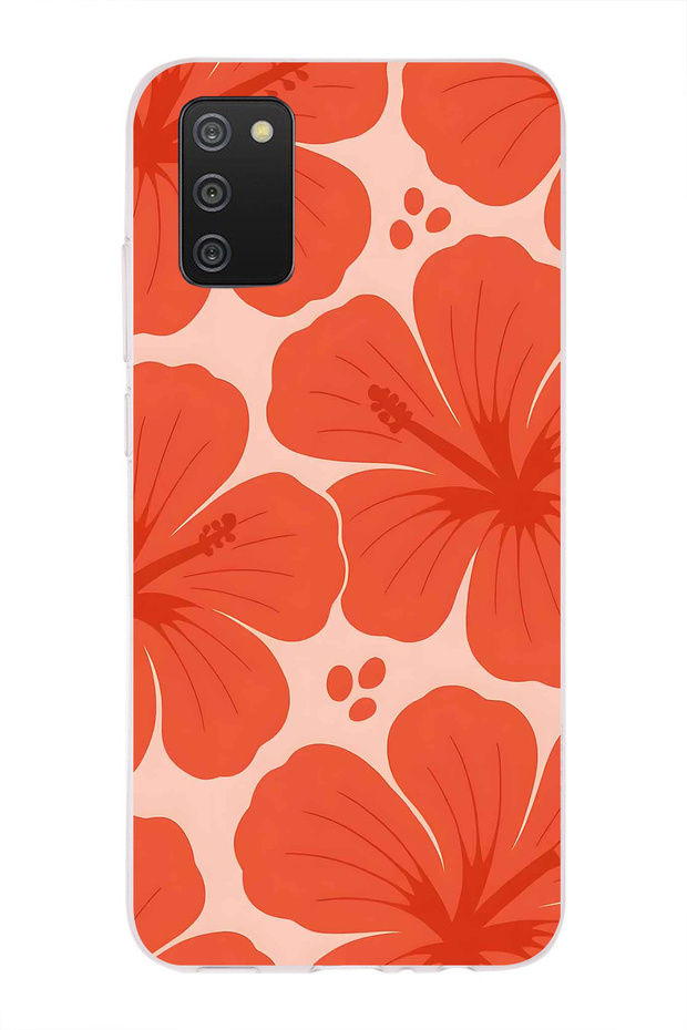 Samsung Galaxy A02S Compatible Orange Hibiscus Flower Pattern Transparent Phone Case