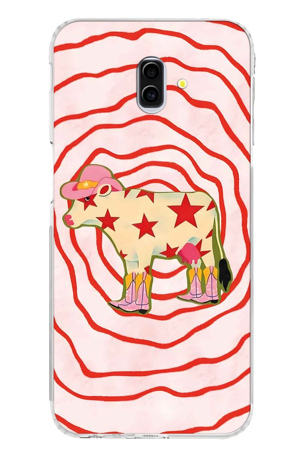 Samsung Galaxy J6 Plus Compatible Cowboy Cow Pattern Transparent Phone Case