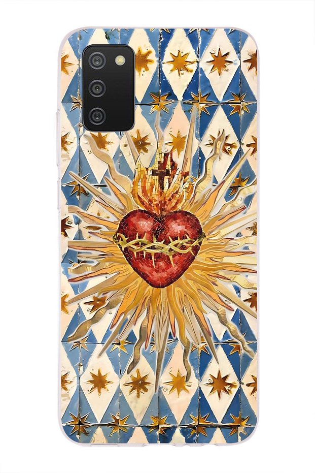 Samsung Galaxy A02S Compatible Vintage Sun and Heart Pattern Transparent Phone Case