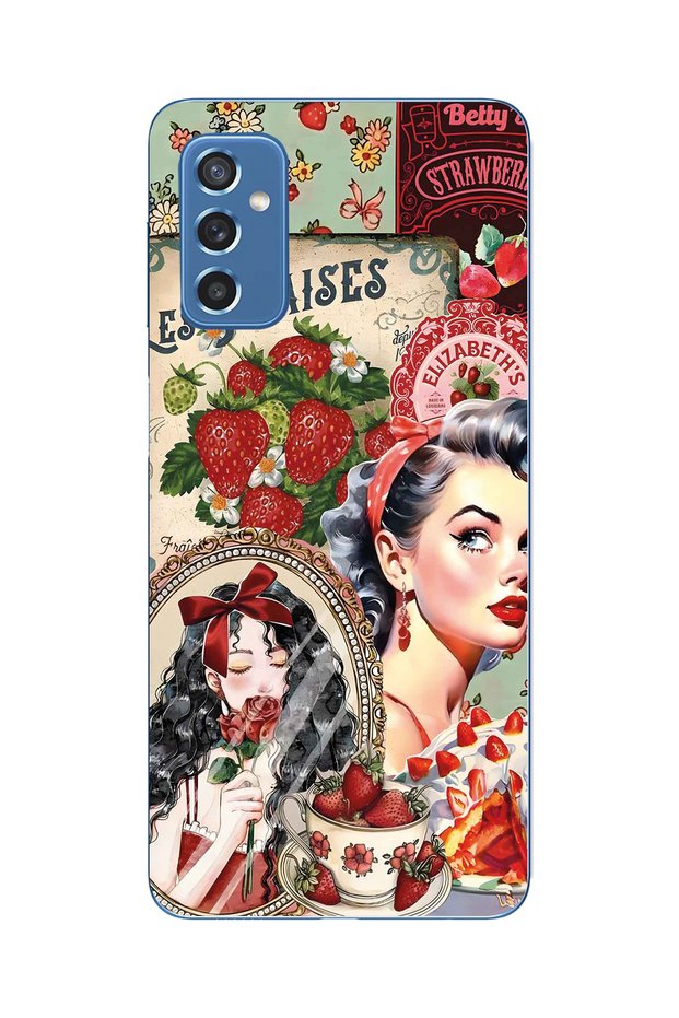 Samsung Galaxy M52 Compatible Retro Women's Collage Patterned Transparent Phone Case