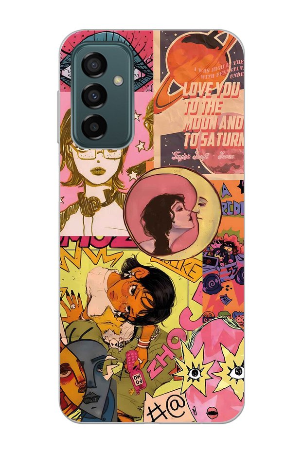 Samsung Galaxy M13 / M23 Compatible Pop Art Drawing Collage Pattern Transparent Phone Case