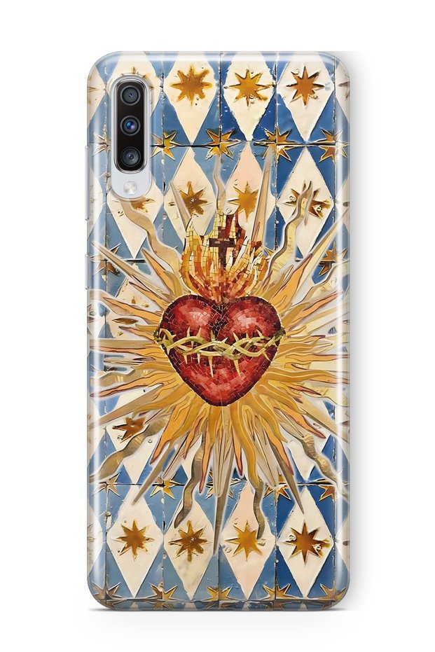 Samsung Galaxy A70 Compatible Vintage Sun and Heart Pattern Transparent Phone Case